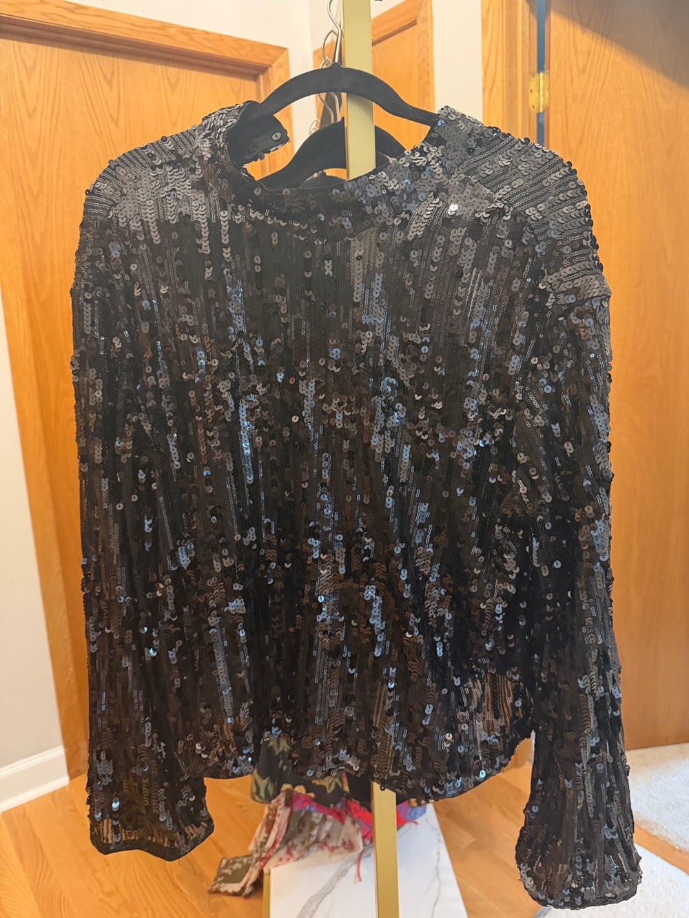 H&M Black Sequin Long-Sleeve Blouse